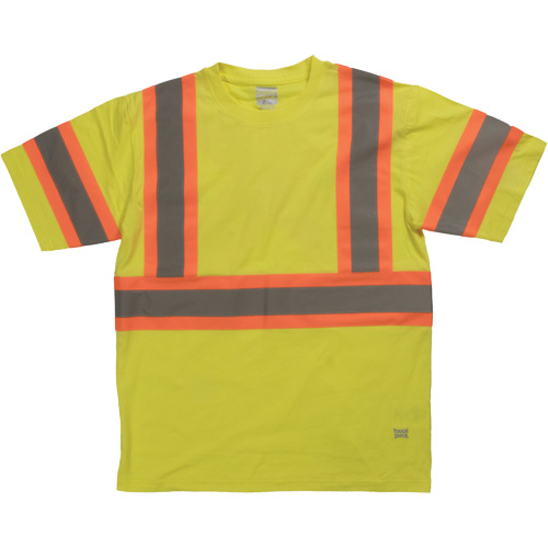 Short Sleeve Safety T-Shirt, Cotton, X-Small, High Visibility Lime-Yellow Action Paper