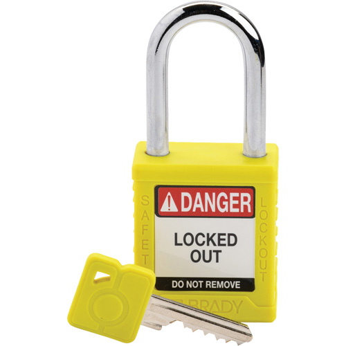 Velocity Lockout Padlock, Yellow, Keyed Different, Nylon, 1-1/2" Width Action Paper