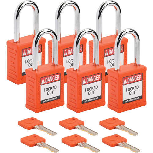 Velocity Lockout Padlocks, Orange, Keyed Different, Nylon, 1-1/2" Width Action Paper