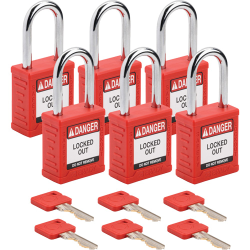 Velocity Lockout Padlocks, Red, Keyed Alike, Nylon, 1-1/2" Width Action Paper