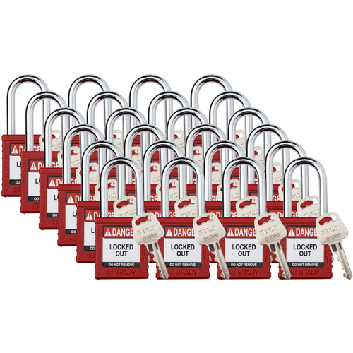 Velocity Lockout Padlocks, Red, Keyed Different, Nylon, 1-1/2" Width Action Paper