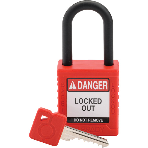 Velocity Safety Lockout Padlock, Red, Keyed Different, Nylon, 1-1/2" Width Action Paper