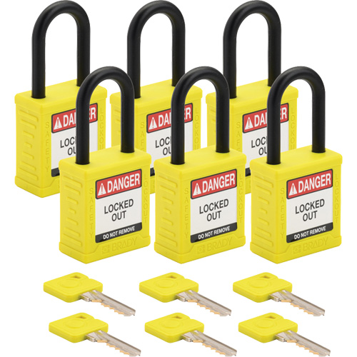 Velocity Lockout Padlocks, Yellow, Keyed Different, Nylon, 1-1/2" Width Action Paper