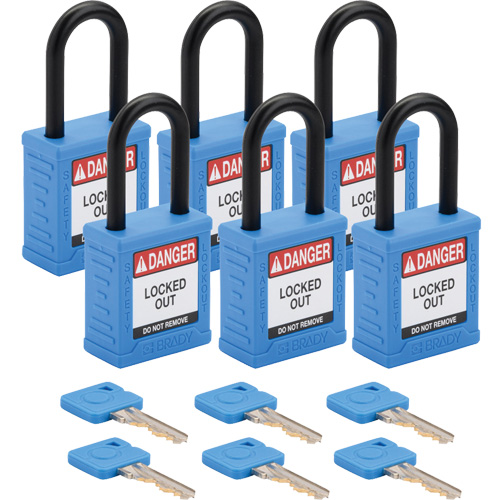 Velocity Lockout Padlocks, Blue, Keyed Different, Nylon, 1-1/2" Width Action Paper