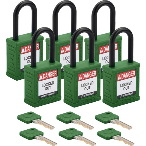 Velocity Lockout Padlocks, Green, Keyed Different, Nylon, 1-1/2" Width Action Paper