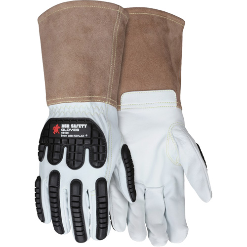 Leather Welding Work Gloves, Medium, Goatskin Palm, Gauntlet Cuff Action Paper