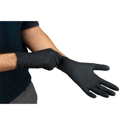 Heavyweight Tactile Grip Examination Gloves, Small, Nitrile, 8-mil, Powder-Free, Black Action Paper