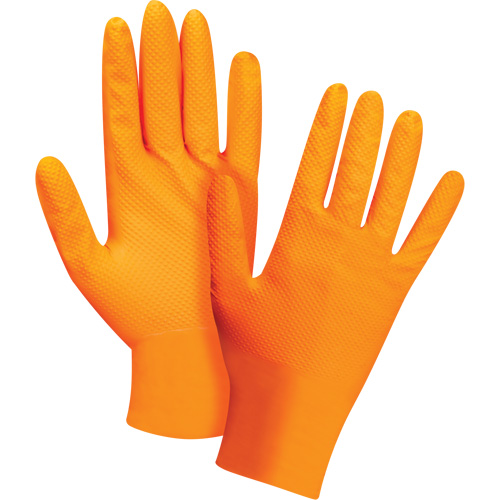 Heavyweight Tactile Grip Examination Gloves, Large, Nitrile, 8-mil, Powder-Free, Orange Action Paper