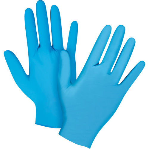 Vending Pack Disposable Gloves, Medium, Nitrile, 4.5-mil, Powder-Free, Blue, Class 2 Action Paper