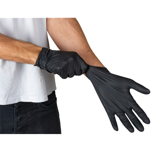 Vending Pack Disposable Gloves, Small, Nitrile, 5-mil, Powder-Free, Black, Class 2 Action Paper