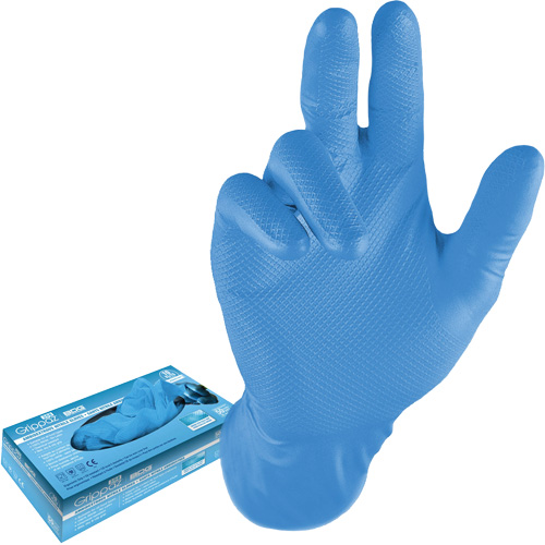 Disposable Gloves, 3X-Large, Nitrile, 8-mil, Powder-Free, Blue Action Paper