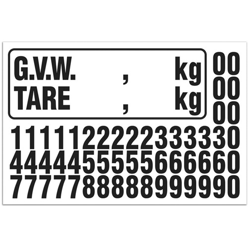 G.V.W. Truck Number Kit, Assorted Numbers/Letters/Punctuation, Black Action Paper