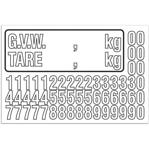 G.V.W. Truck Number Kit, Assorted Numbers/Letters/Punctuation, White Action Paper
