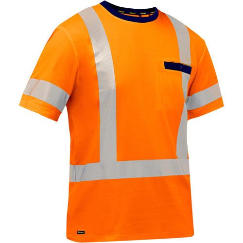 Chemise &agrave; manches courtes et X au dos Bisley, Poly-coton, Petit, Orange haute visibilit&eacute; Action Paper
