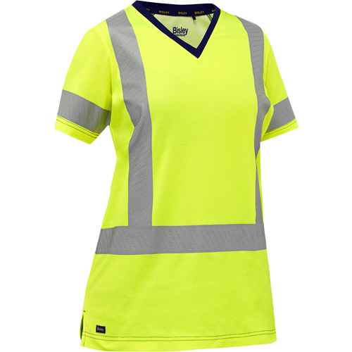 Chemise &agrave; manches courtes et X au dos Bisley pour femmes, Poly-coton, Petit, Jaune lime haute visibilit&eacute; Action Paper