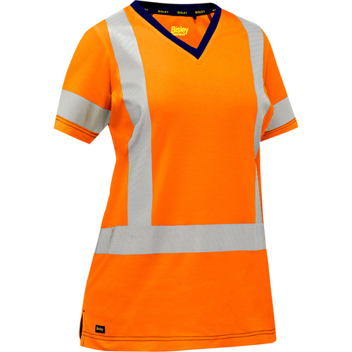 Chemise &agrave; manches courtes et X au dos Bisley pour femmes, Poly-coton, Petit, Orange haute visibilit&eacute; Action Paper