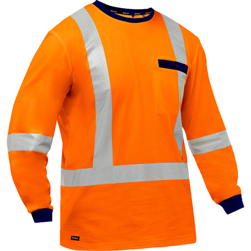 Chemise &agrave; manches longues et X au dos Bisley, Poly-coton, Petit, Orange haute visibilit&eacute; Action Paper