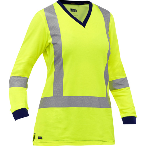 Chemise &agrave; manches longues et X au dos Bisley pour femmes, Poly-coton, Petit, Jaune lime haute visibilit&eacute; Action Paper
