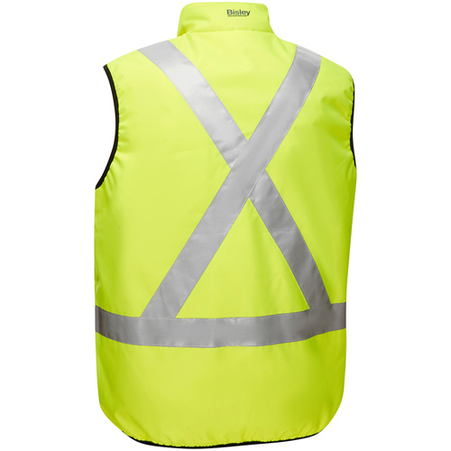 Bisley&reg; X-Back Reversible Puffer Vest, High Visibility Lime-Yellow, Small, Polyester Action Paper