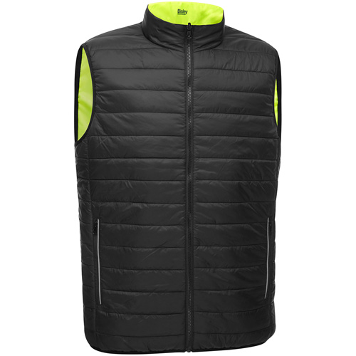 Bisley&reg; X-Back Reversible Puffer Vest, High Visibility Lime-Yellow, Small, Polyester Action Paper