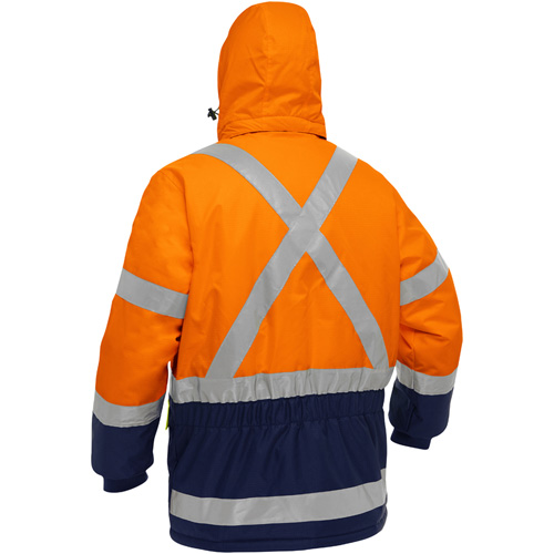 Bisley&reg; X-Back Extreme Cold Jacket with Navy Bottom, Polyester, High Visibility Orange, 2X-Large Action Paper