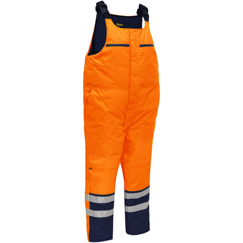 Bisley&reg; Extreme Cold Bib Overall, Polyester, Small, High Visibility Orange Action Paper