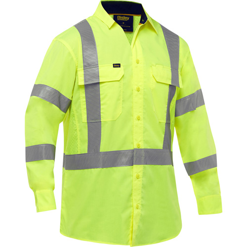 Chemise de travail &agrave; manches longues et X au dos Bisley avec X-Airflow, Poly-coton, Petit, Jaune lime haute visibilit&eacute; Action Paper
