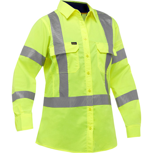 Chemise de travail &agrave; manches longues et X au dos Bisley avec X-Airflow pour femmes, Poly-coton, Petit, Jaune lime haute visibilit&eacute; Action Paper