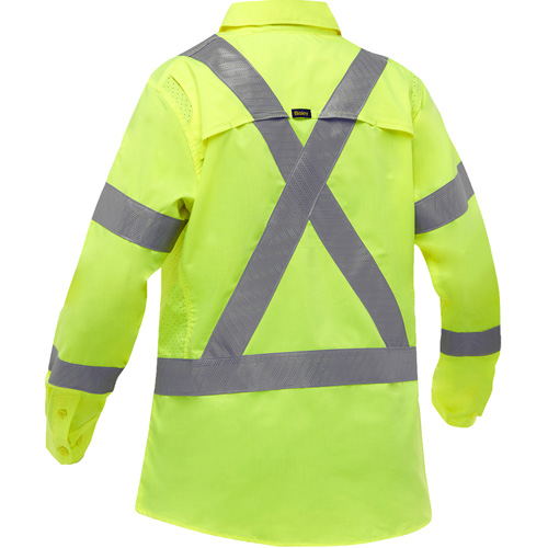 Chemise de travail &agrave; manches longues et X au dos Bisley avec X-Airflow pour femmes, Poly-coton, Petit, Jaune lime haute visibilit&eacute; Action Paper