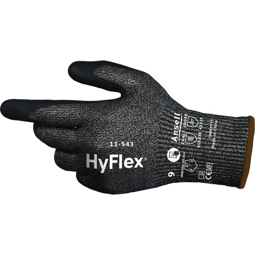 HyFlex&reg; 11-543 Cut Resistant Gloves, Size 6, 13 Gauge, Nitrile Coated, Nylon/Stainless Steel/HPPE/Spandex Shell, ASTM ANSI Level A7/EN 388 Level F Action Paper