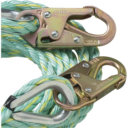 VL-1122-100 Vertical Lifeline Rope with Anchor End Snap Hook, Copolymer Action Paper