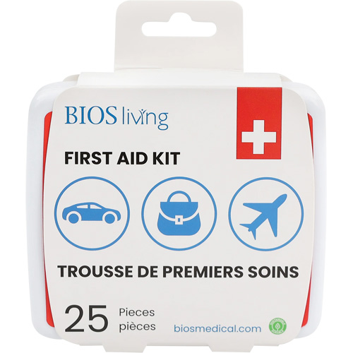 Trousse de premiers soins pour la maison et le voyage de 25 morceaux, Boîte en plastique Action Paper