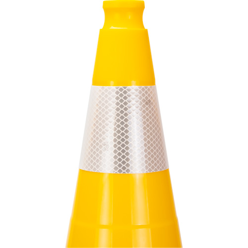 C&ocirc;ne de signalisation de premi&egrave;re qualit&eacute;, 28", Jaune, Bande(s) r&eacute;fl&eacute;chissante(s) 4" Action Paper