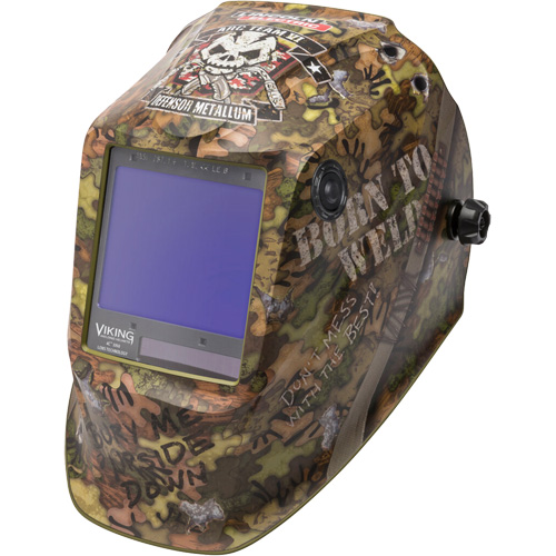 VIKING 3350 Born To Weld Welding Helmet, 3.74" L x 3.34" W View Area, 5 - 13 Shade Range Action Paper