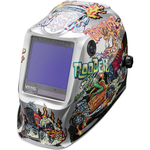 VIKING 3350 Hot Rodders Welding Helmet, 3.74" L x 3.34" W View Area, 5 - 13 Shade Range Action Paper