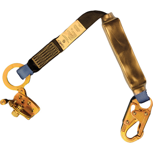 Trailing Rope Grab with Attached Shock Pack Lanyard, 2', Snap Hook Center, Snap Hook Leg Ends, Polyester Action Paper