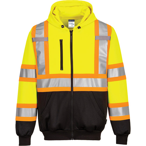 Contrast-Striped Safety Hoodie, Small, Black/High Visibility Lime-Yellow Action Paper
