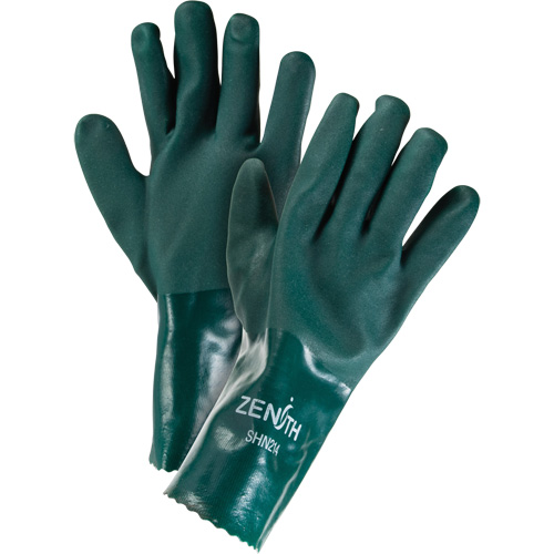 Gants verts &agrave; double enduit, 12" lo, PVC, Doublure en Jersey de coton, 70 mils Action Paper