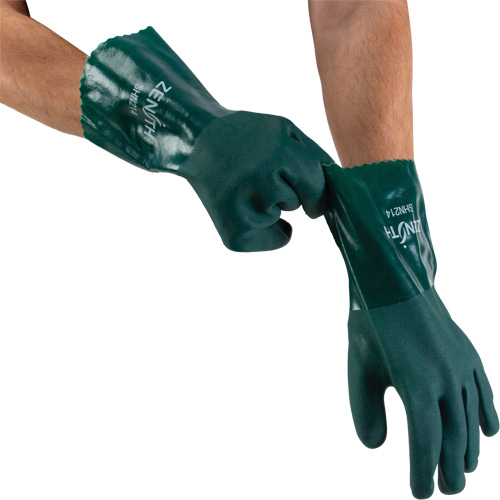 Gants verts &agrave; double enduit, 12" lo, PVC, Doublure en Jersey de coton, 70 mils Action Paper