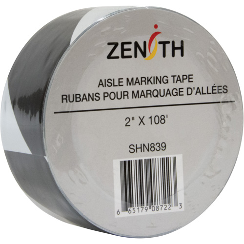 Aisle Marking Tape, 2" x 108', PVC, Noir et blanc Action Paper