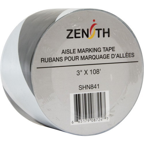 Aisle Marking Tape, 3" x 108', PVC, Noir et blanc Action Paper