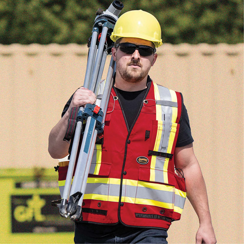 6678 Veste d'arpenteur antimicrobienne haute visibilit&eacute; avec dos en maille, Rouge, Petit, Polyester Action Paper