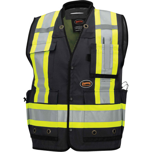 6679 High-Visibility Antimicrobial Mesh-Back Surveyor Vest, Black, Small, Polyester Action Paper