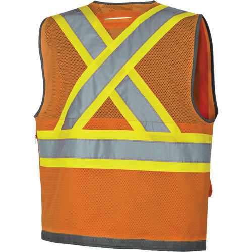 Veste de s&eacute;curit&eacute; pour arpenteur Pioneer avec fermeture &agrave; glissi&egrave;re et dos en maille, Orange haute visibilit&eacute;, Petit, Polyester Action Paper