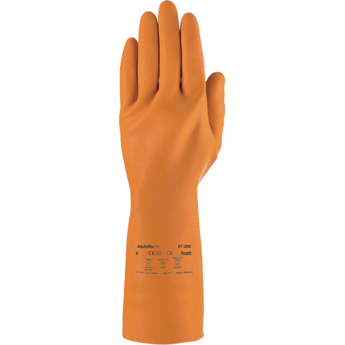 AlphaTec&reg; 87-208 Heavy-Duty Chemical-Resistant Gloves, Size 7, 12.8" L, Rubber Latex, Cotton/Flock-Lined Inner Lining, 29.5-mil Action Paper