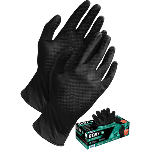 Deny&reg; Disposable Gloves, Small, Nitrile, 6-mil, Powder-Free, Black Action Paper