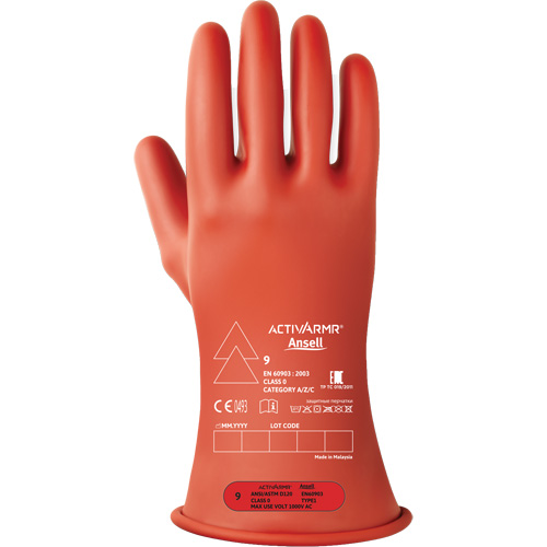 Gants &eacute;lectriques isol&eacute;s ultra l&eacute;gers ActivArmr RIG R011RUL, ASTM classe 0, Taille 8, 11" lo Action Paper