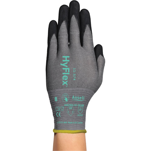 Gants r&eacute;sistants &agrave; la coupe HYFLEX 11-574, Taille 5/2T-petit, Calibre 21, Rev&ecirc;tement Mousse de nitrile, Enveloppe en Intercept, ASTM ANSI niveau A4/EN 388 niveau D Action Paper
