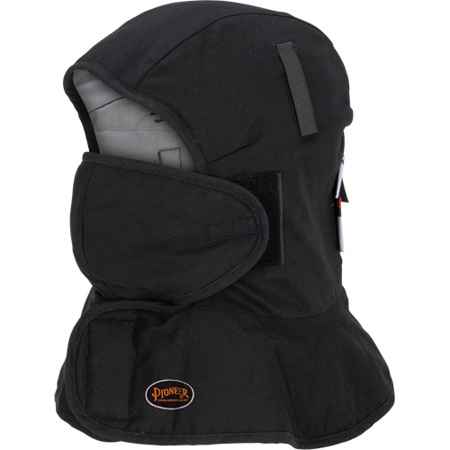 Pioneer 765A Flame-Resistant Quilted Hard Hat Liner with Long Neck & Detachable Mouthpiece, Black/Grey, Cotton/FR-Tech&reg;/Modacrylic/Nylon Action Paper