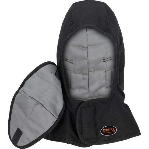 Pioneer 765A Flame-Resistant Quilted Hard Hat Liner with Long Neck & Detachable Mouthpiece, Black/Grey, Cotton/FR-Tech&reg;/Modacrylic/Nylon Action Paper